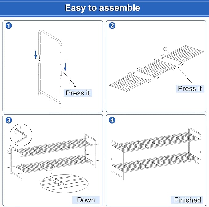 KEETDY 2-Tier Long Shoe Rack for Closet Shoe Organizer for Entryway, Metal Stackable Shoe Storage Shelf for 18 Pairs Sneakers with Strong Wire Grid, Gray