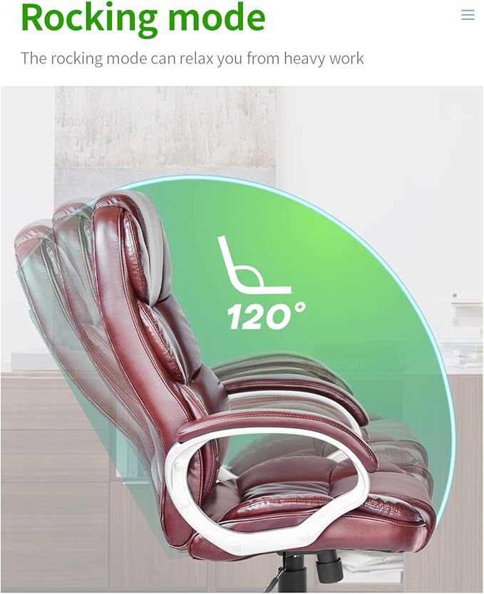 Office Chair Computer High Back Adjustable Ergonomic Desk Chair Executive PU Leather Swivel Task Chair with Armrests Lumbar Support (Brown)