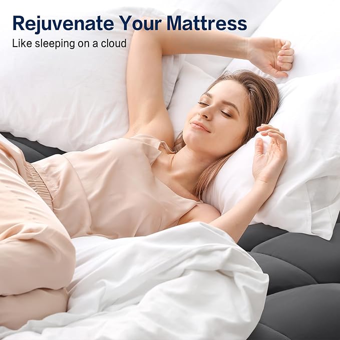 SOPAT Mattress Topper King Size Extra Thick Mattress Pad 8-21" Deep Pocket Soft Down Alternative Fill Mattress Protector Pillow Top Mattress Cover (78x80 Inches, Dark Grey)