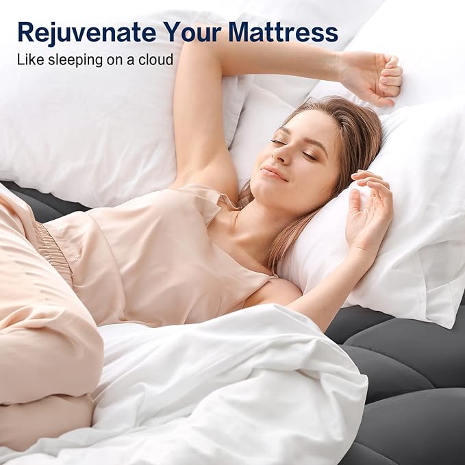 SOPAT Mattress Topper Queen Size Extra Thick Mattress Pad 8-21" Deep Pocket Soft Down Alternative Fill Mattress Protector Pillow Top Mattress Cover (60x80 Inches, Dark Grey)