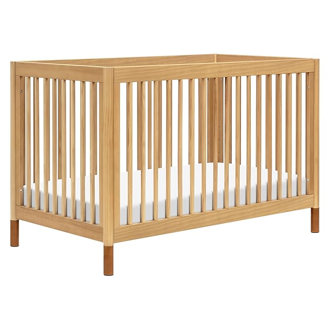 Babyletto Gelato 4-in-1 Convertible Crib with Toddler Bed Conversion in Honey with Vegan Tan Leather Feet, Greenguard Gold Certified