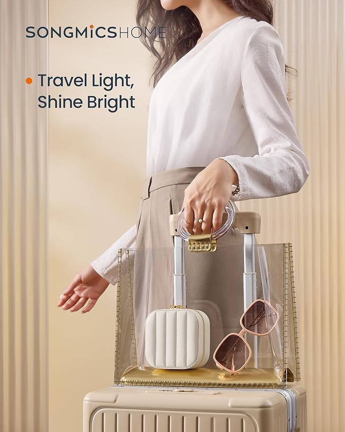 SONGMICS HOME Travel Jewelry Case, Small Jewelry Box Organizer with Mirror, 4.1 x 4.1 x 2.4 Inches, PU Surface with Stitching, Portable, Cloud White, ANAH Collection UJBC179W01