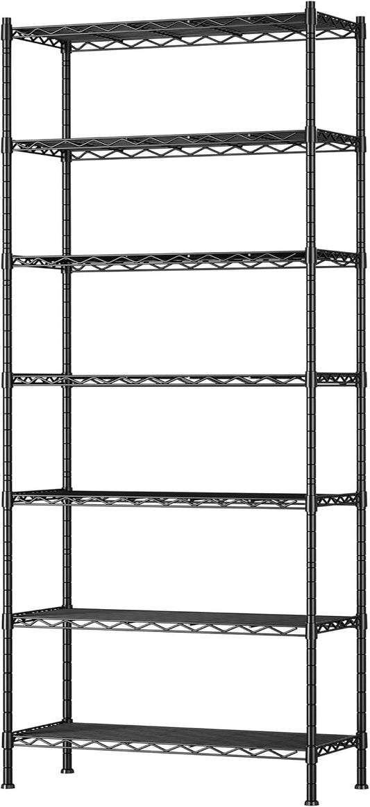 REGILLER 7-Tier Metal Storage Rack Adjustable Shelf,Storage Unit Shelf for Laundry Bathroom Kitchen Pantry Closet(Black,13.9" D x 23.9" W x 71.6" H)