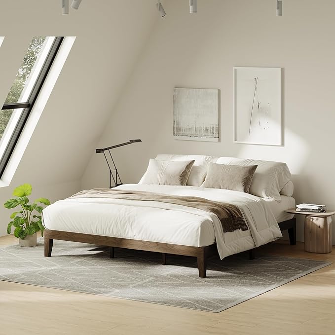 King Size Wood Platform Bed Frame, 12 Inch Solid Wood Bed Frame with Wooden Slats, No Box Spring Needed, Easy Assembly,Espresso