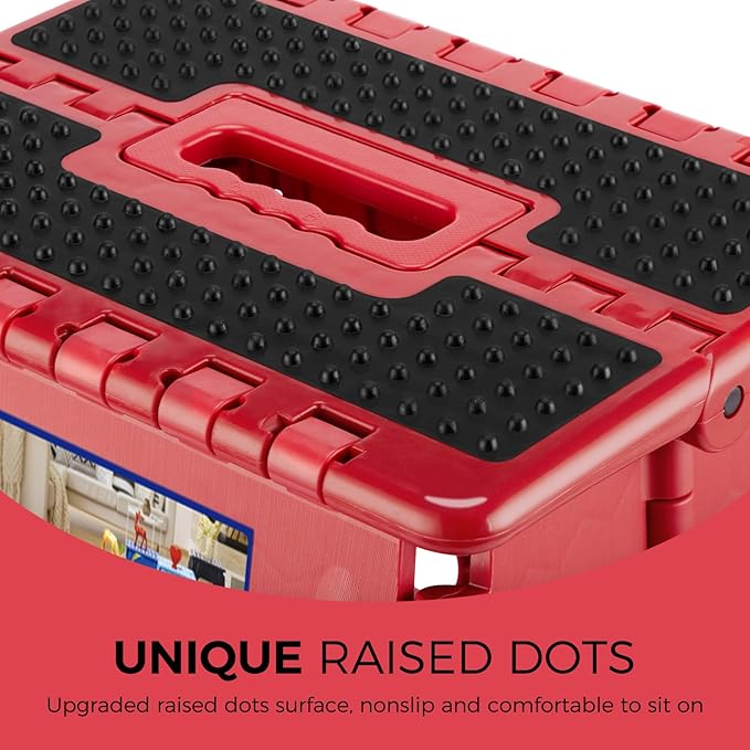 ACKO Folding Step Stool - 13" Height Premium Heavy Duty Foldable Stool for Kids and Adults, Kitchen Garden Bathroom Stepping Stool (1 Pack) Dot Red