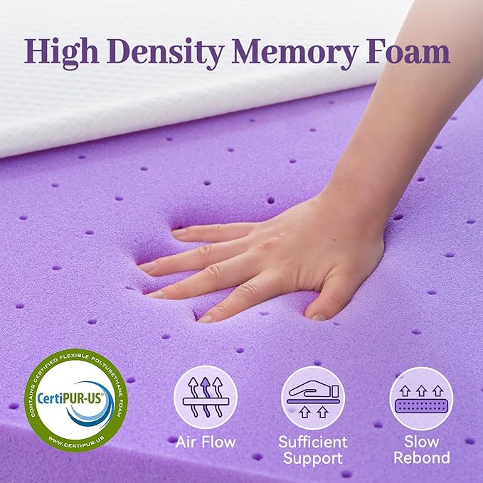 SINWEEK 2 Inch Gel Memory Foam Mattress Topper Full XL Size, Ventilated High Density Pad for Back Pain, Bed Topper with Removable Soft Cover, CertiPUR-US Certified