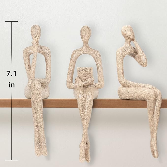 Thinker Statue Gold Decor Abstract Art Sculpture, Golden Resin Collectible Figurines for Home Living Room Office Shelf Decoration,Great Gifts Ideas (Sitting Posture-Sandstone)