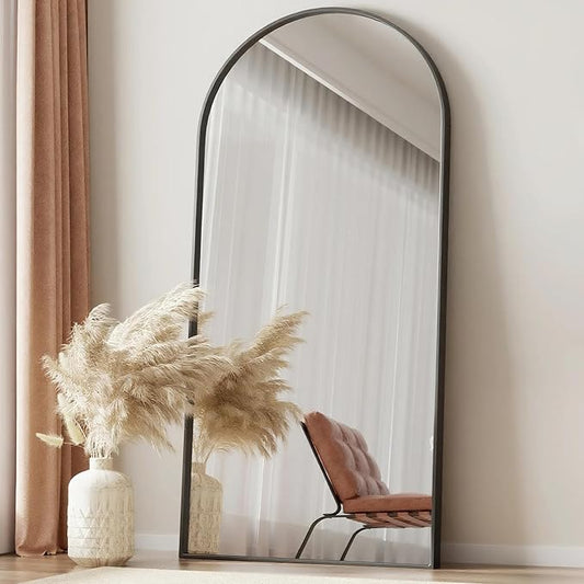 Full Length Mirror, 78"x38" Arched Floor Length Mirror with Stand, Black Body Mirrors Hanging or Leaning, Wall Mirrors Freestanding with Aluminum Frame for Living Room, Bedroom