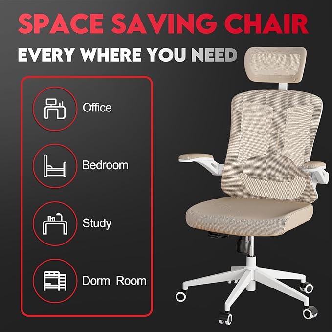 Ergonomic Office Chair - 400LB Comfy Desk Chairs with Headrest and Back Support, Heavy Duty Mesh Computer Chair with Wheels and Arms for Home Office, Study, Bedroom and College Dorm (Beige)