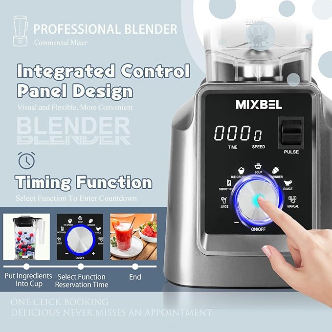 Professional Blenders for Kitchen 2200W High-Powered Blender for Smoothies with 68oz BPA-Free Pitcher, Preset Programs and Timer, Commercial Grade Countertop Blender, Ice Crushing, Shakes