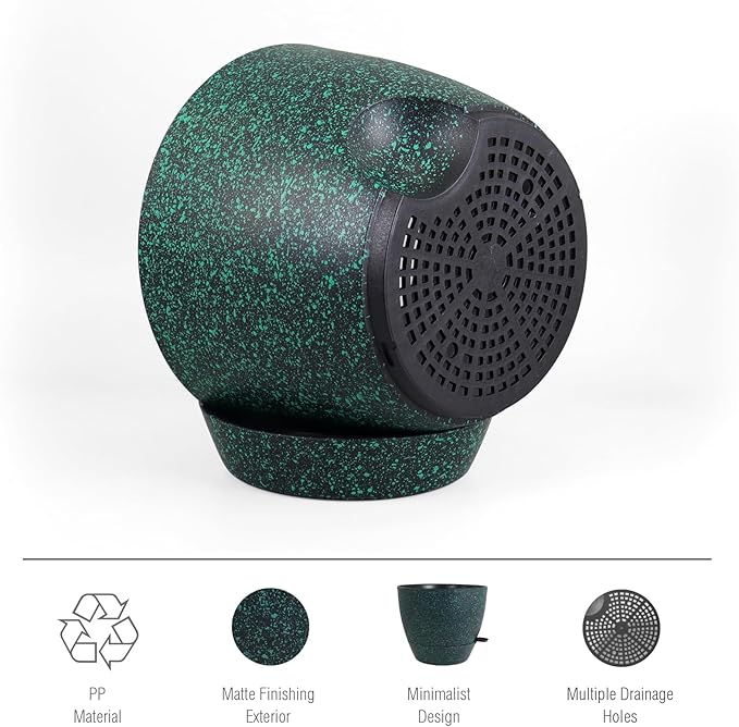 12 inch Large Self Watering Pots for Indoor Outdoor Plants, Flower Plant Pots with Mesh Drainage Holes for Garden House Plants, Plastic Planters for Home Plants, Black with Green Speckles