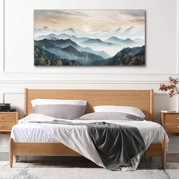 Lapremoly Canvas Wall Art For Living Room Large Wall Decor For Bedroom Office Wall Decoration Fog Forest Landscape Wall Painting Mountain Wall Prints Pictures Artwork Modern Room Home Decor 20"X40"
