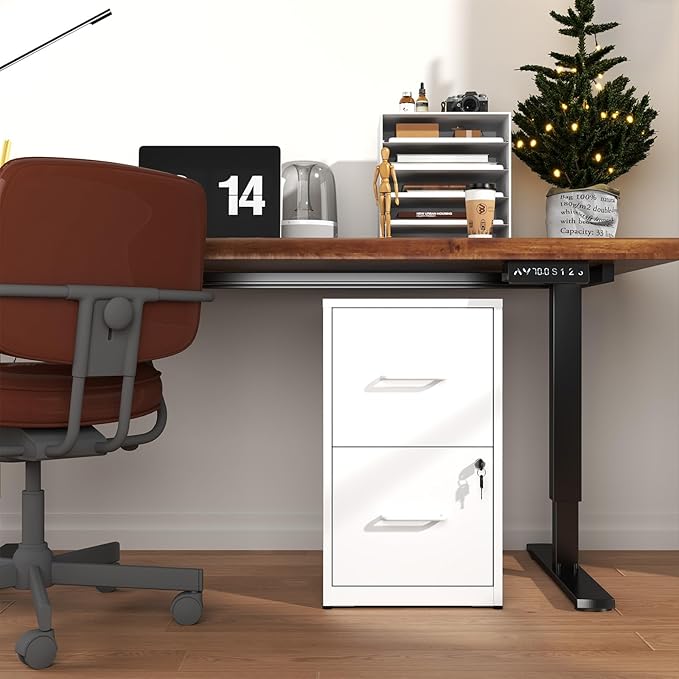 AQY 2 Drawer File Cabinet with Lock, Metal White Filing Cabinets for Home Office, 18" Deep Heavy Duty Vertical Storage Cabinet for Hanging A4/Letter/Legal Size Files, Assembly Require