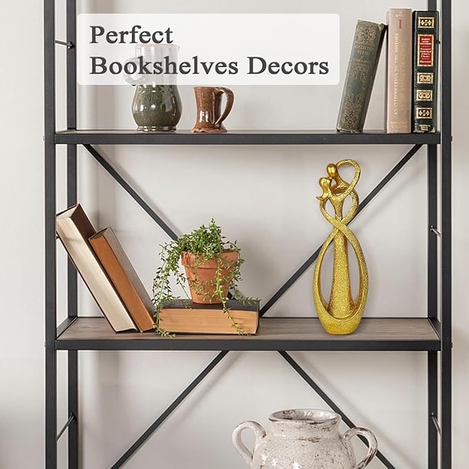 Trycooling Kissing Lovers Statue Abstract Sculpture Resin Statues for Home Decor Modern Home Office Desktop Shelf Bookshelf Decor (Gold)