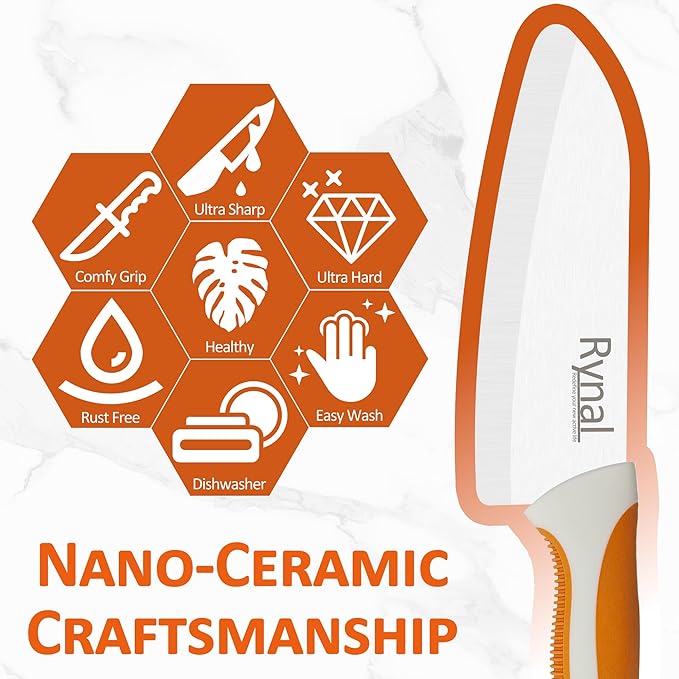 Ceramic Knife - 5.5" Chef's Santoku Knife - Light, Precise, Sharp Ceramic Kitchen Knife with Cover & Soft Grip