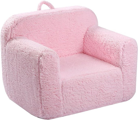 Kids Snuggly-Soft Sherpa Chair, Cuddly Toddler Foam Chair for Boys and Girls, Pink