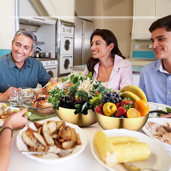 Nuogo 10 Pcs Stainless Steel Mixing Bowls Decorative Esthetician Bowls for Wedding Party Baking Prepping Serving Facial Food Salad Fruit Snack Soup Cereal(9.8 Inch,Gold)