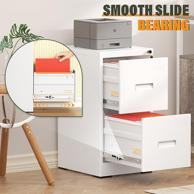 Greenvelly 2 Drawer Metal File Cabinet with Lock, White Vertical Filing Cabinet for Home Office, Lockable Metal File Cabinet for Hanging Letter/Legal Folders, Easy Assemble