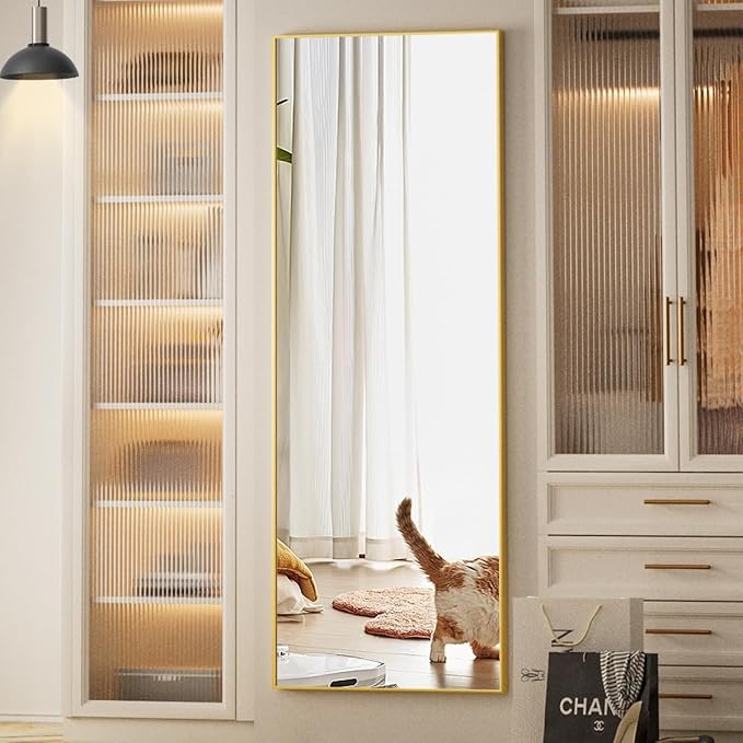 Koonmi 64"x21" Floor Mirror Full Length, Bedroom Floor Body Mirror with Stand, Gold Mirror, Leaning, Standing or Hanging Horizontally/Vertically