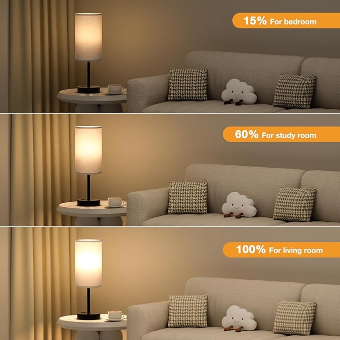 Touch Bedroom Lamp - Grey, 3-Way Dimmable, USB A + C Charging, AC Outlet, 17.4inch Medium