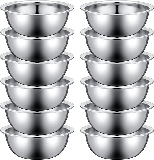 Pinkunn Set of 12 Stainless Steel Mixing Bowls, Nesting Metal Prep Salad Bowl Bulk Kitchen Large Reusable Baking Food Container for Hotel Restaurant Home Cooking, Silver(11.8 x 3.74 Inch)