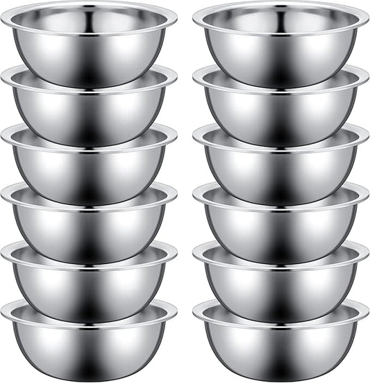 Pinkunn Set of 12 Stainless Steel Mixing Bowls, Nesting Metal Prep Salad Bowl Bulk Kitchen Large Reusable Baking Food Container for Hotel Restaurant Home Cooking, Silver(9.45 x 3.15 Inch)