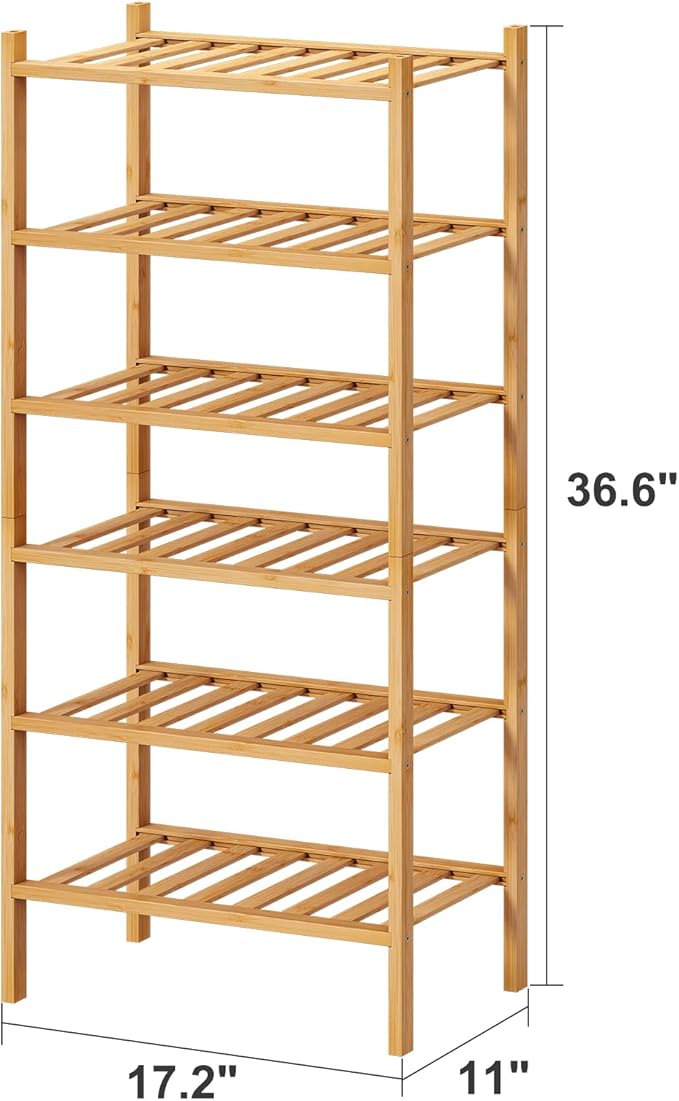 Small Shoe Rack, 6-Tier Shoe Shelf for Entryway, Bamboo Wood Shoe Rack for Closet & Hallway, Long 17.2IN | Beautiful | Functional | Sturdy | Durable