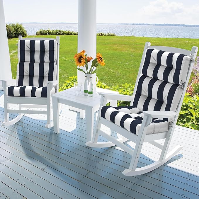 Set of 2 Outdoor High Back Chair Cushions 44"x 22",Water Repellent Rocking Seat Cushions Replacement, Seat/Back Chair Cushions for Patio,Porch,Balcony and Indoor - Cabana Navy