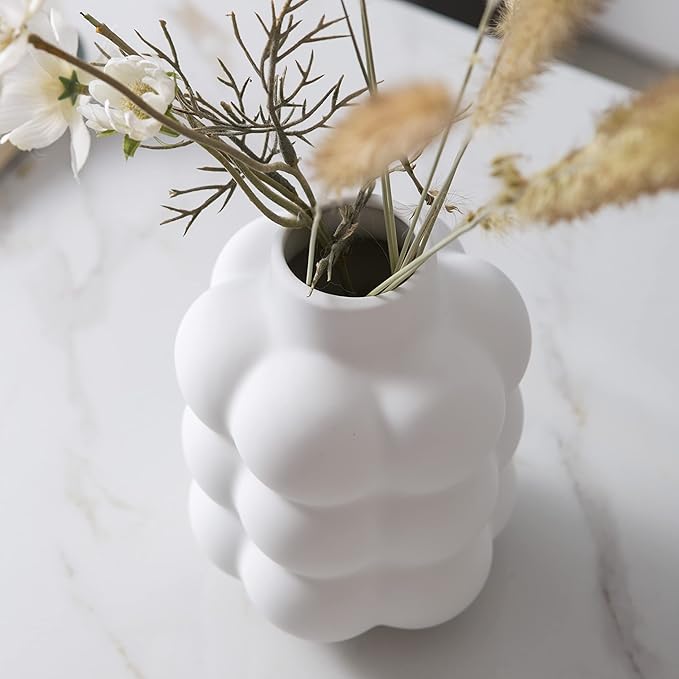 Ceramic Vase, Modern Dried Flower Vase, White Vase with Raised Dots, Boho Home Decor for Centerpiece Wedding Dinner Table Party Living Room Office Bedroom, Housewarming Gift