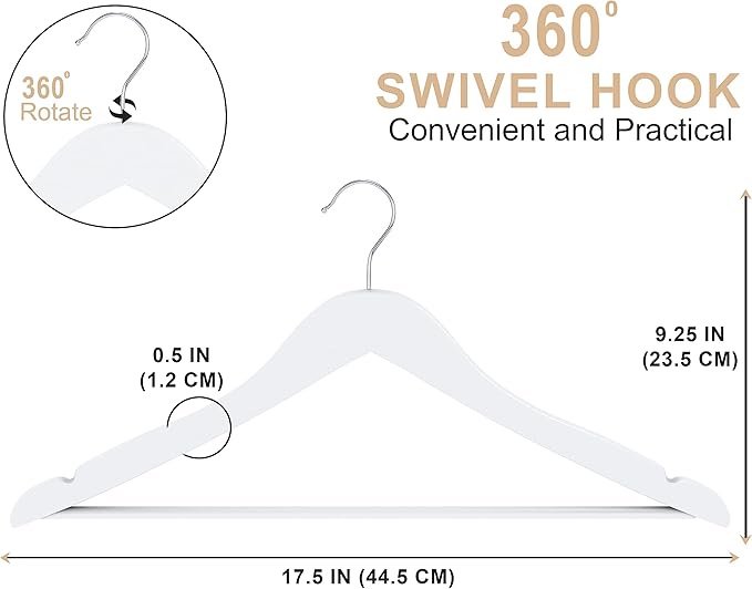 Utopia Home Premium Wooden Hangers 20 Pack - Durable & Slim Coat Hanger - Suit Hanger with 360-Degree Rotatable Hook - Wood Hangers with Shoulder Grooves (White Color)