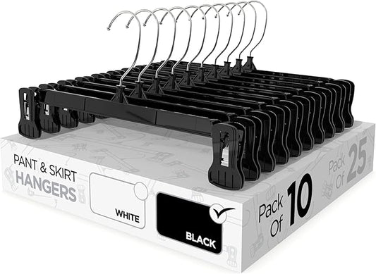 Sharpty Pant & Skirt Hangers - Closet Hangers for Shorts, Shirts, Jeans, Dresses, Slacks, Coats, Clothes, Clothing, Garments & More - Durable, Space Saving & Non-Slip, Black - 10 Pack