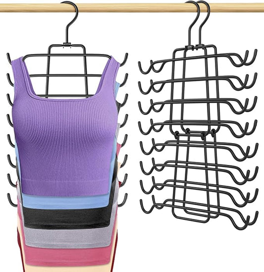 2Pcs Tank Top Hangers Space Saving Hanger Organizer Bra Hangers for Closet Organizer 360° Rotating Metal Closet Organizers and Storage Lingerie Hangers for Cami Bras Belts Swimsuits Lingeries Black