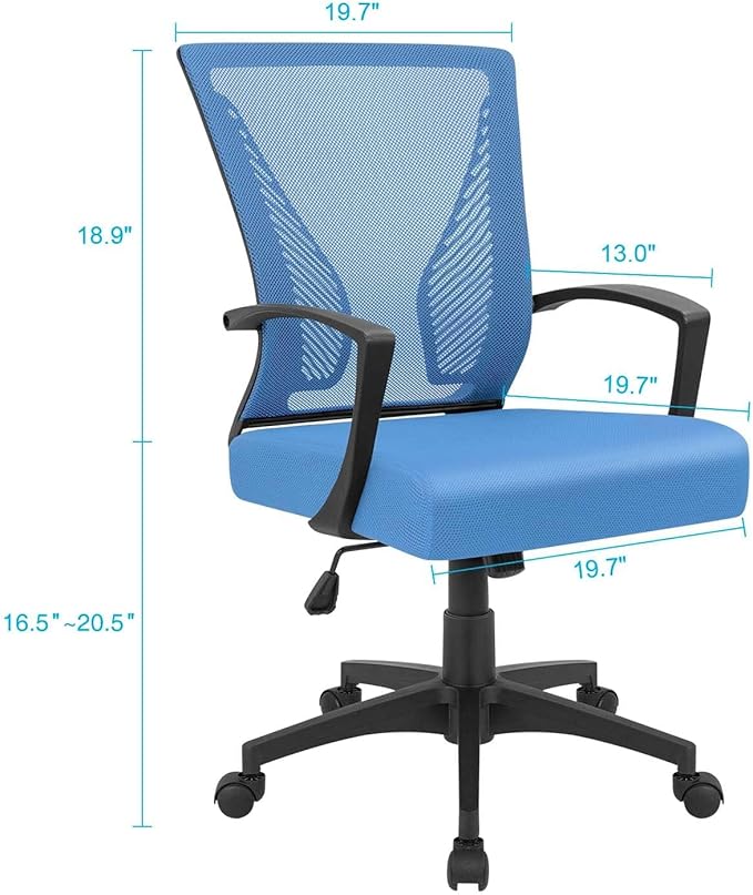 Furmax Office Chair Ergonomic Computer Desk Mesh Chair Mid Back Swivel Lumbar Support with Armrest (2, Blue)