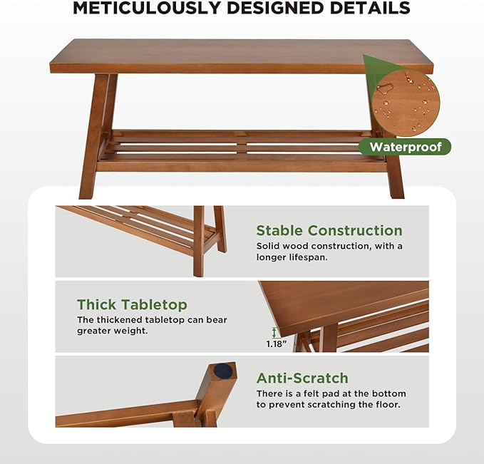 43.3" Farmhouse Solid Wood Bench, Long Rustic Storage Entryway Bench for Indoor, Bedroom,Dining Room, Living Room and Hallway