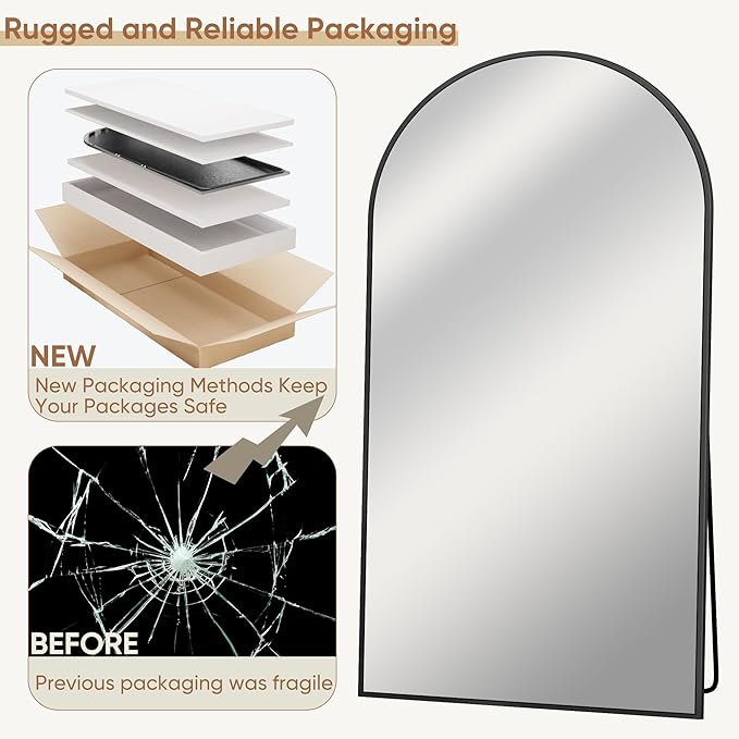 Full Length Mirror, 77"x38" Oversized Arched Mirror Large Standing Mirrors, Tall Mirrors Body Floor Mirror for Bedroom Living Room Aluminum Frame,Black