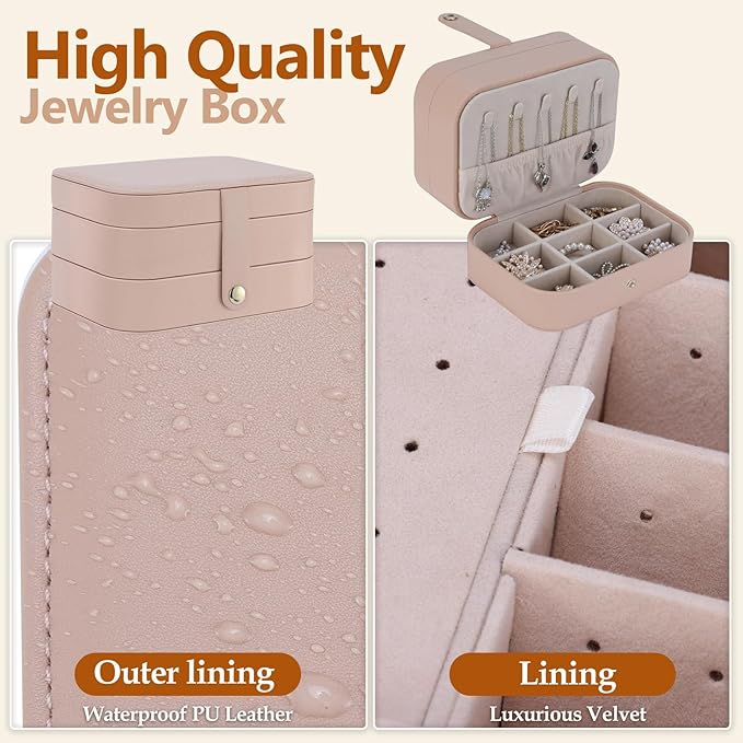 Travel Jewelry Case with LED Lighted Mirror, Personalized Birthday Gifts for Women Girls Kids, 2-Layer Portable Travel Jewelry Organizer, Travel Essentials (Autumn Apricot)