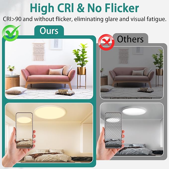 20 Inch Dimmable LED Ceiling Light Fixture, Ultra Thin Flush Mount, 40W 4000Lumen, 3 Color Changeable, Round, White, for Dining Room, Kitchen, Bedroom, Office, Hotel