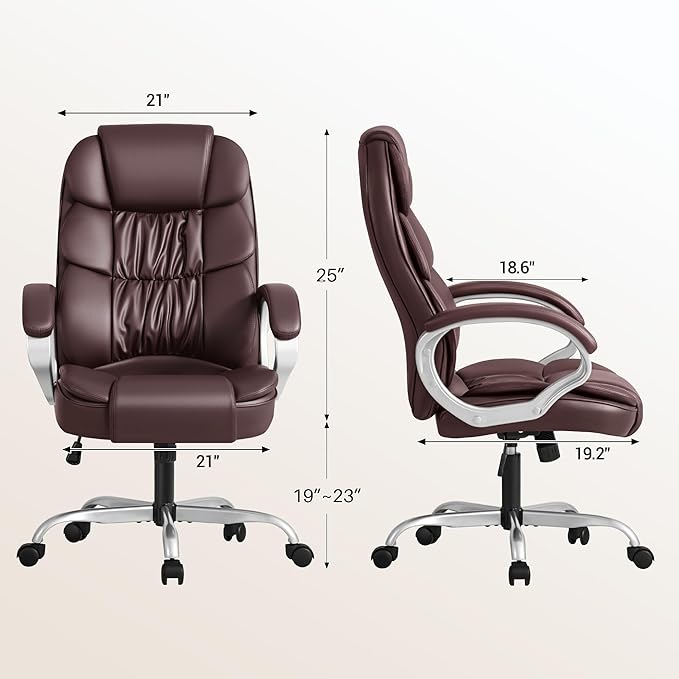 Homall Office Chair High Back Computer Chair Ergonomic Desk Chair, PU Leather Adjustable Height Modern Executive Swivel Task Chair with Padded Armrests and Lumbar Support (Brown)