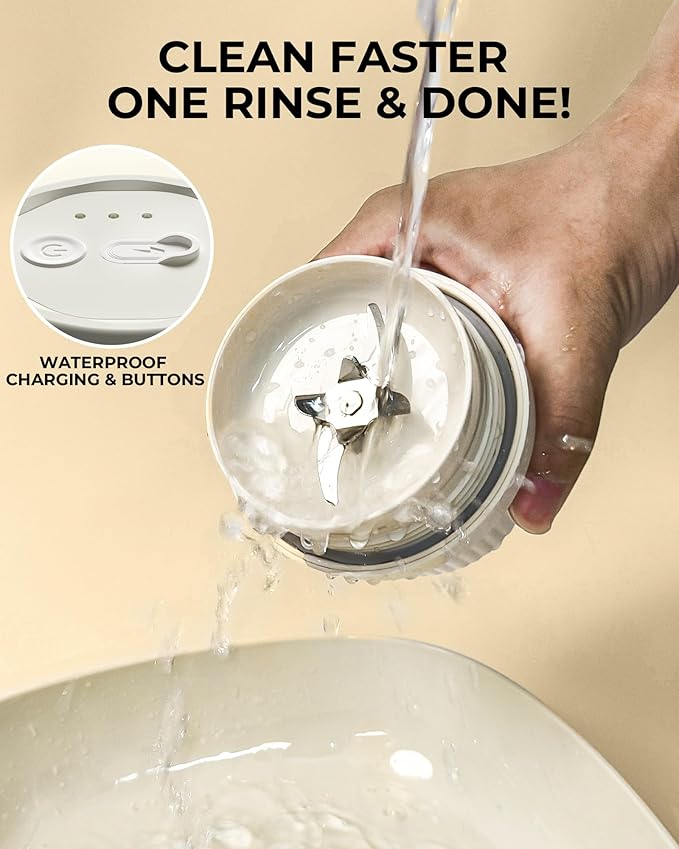 Portable Smoothie Blender, Personal Blender for Smoothies, 7.4V Motor 10 blades, Stainless Steel Cup, USB-C Rechargeable, Easy to Clean, Travel Lid, Keep Cold 24 Hours, Single Serve blender, WHITE