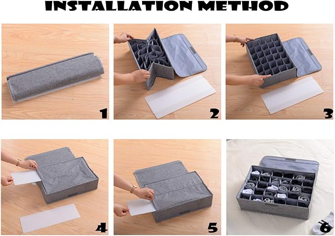 AARAINBOW 2 Packs Underwear Socks Ties Storage Organizer with Lids Foldable Closet Drawer Organizer 60 Cells, Fabric Drawer Wardrobe Divider Storage Boxes for Scarves and Lingerie (30 Cell, 2 Green)