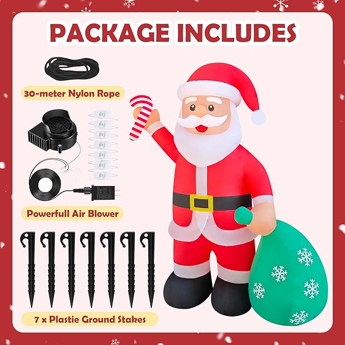 12ft Giant Santa with Gift Bag Christmas Inflatable Yard Decor Build-in LED Outdoor Blow up Christmas Decorations for Yard/Lawn/Garden (12ft Santa)