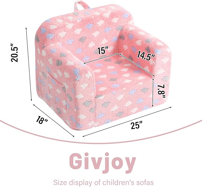 Toddler Chair – Plush Kids Sofa with Carry Handle, Comfy Convertible Lounger for Boys & Girls, Bedroom & Reading Chair