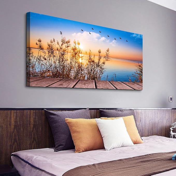 Wall Art For Living Room Canvas Print Artwork Wall Art Decor Blue Ocean Waves Sun Seaview Poster Painting Bedroom Wall Decorations Seascape Canvas Prints Picture Office Works Home Bathroom Wall Deco