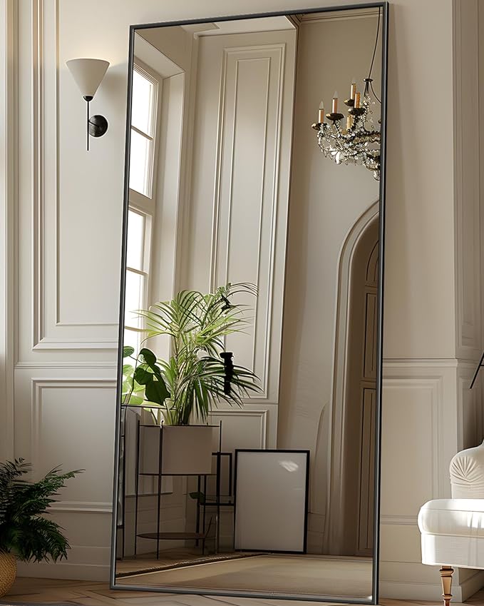 Antok Full Length Mirror, 71"x28" Floor Mirror with Stand, Hanging Mounted Mirrors for Bedroom, Living Room, Cloakroom, Dining Room, Black, Rect