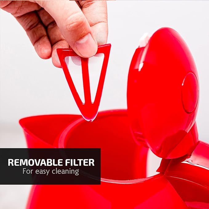 OVENTE Electric Kettle, 1.7L Fast Boiling Water Heater for Coffee or Tea, BPA Free with Water Level Gauge, Auto Shut-Off, Boil-Dry Protection, Indicator Light and Removable Filter, Red KP72R