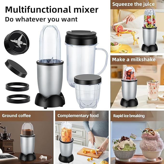 Panana Personal Drink Mixer Blender, Portable Blender for-Smoothies 18 Oz, Shakes, Food Prep, and Frozen Blending, Includes Blending Blade, Drink Lids and Extra 2 Cups
