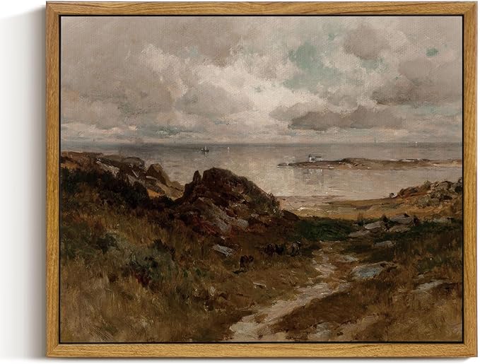 InSimSea Framed Canvas Wall Art Vintage Decor, Room Decor Coastal Wall Art Paintings, Home Decor Wall Art for Living Room, Coast Landscape Canvas Art Work, Office Dining Room Bathroom Decor, 9"x11"