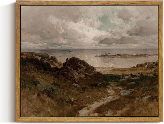 InSimSea Framed Canvas Wall Art Vintage Decor, Room Decor Coastal Wall Art Paintings, Home Decor Wall Art for Living Room, Coast Landscape Canvas Art Work, Office Dining Room Bathroom Decor, 9"x11"