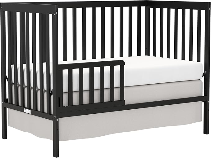 Baby Crib 5-in-1 Convertible, Wooden Nursery Cribs Converts to Toddler Bed, Daybed and Full Size Bed, 3 Adjustable Base, Non-Toxic Finish (Black)