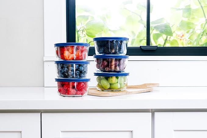 12-Piece Glass Food Storage Containers Set (6 Containers + 6 BPA-Free Lids) | 4-Cup, Leakproof | Microwave, Freezer, Oven & Dishwasher Safe | Ideal for Meal Prep & Pantry Organization